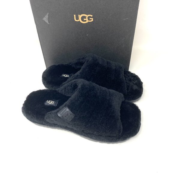 UGG Men's Women's Size 1117473 BTFL Fluff You Fur Black Slides Slippers Sandals - Picture 6 of 9
